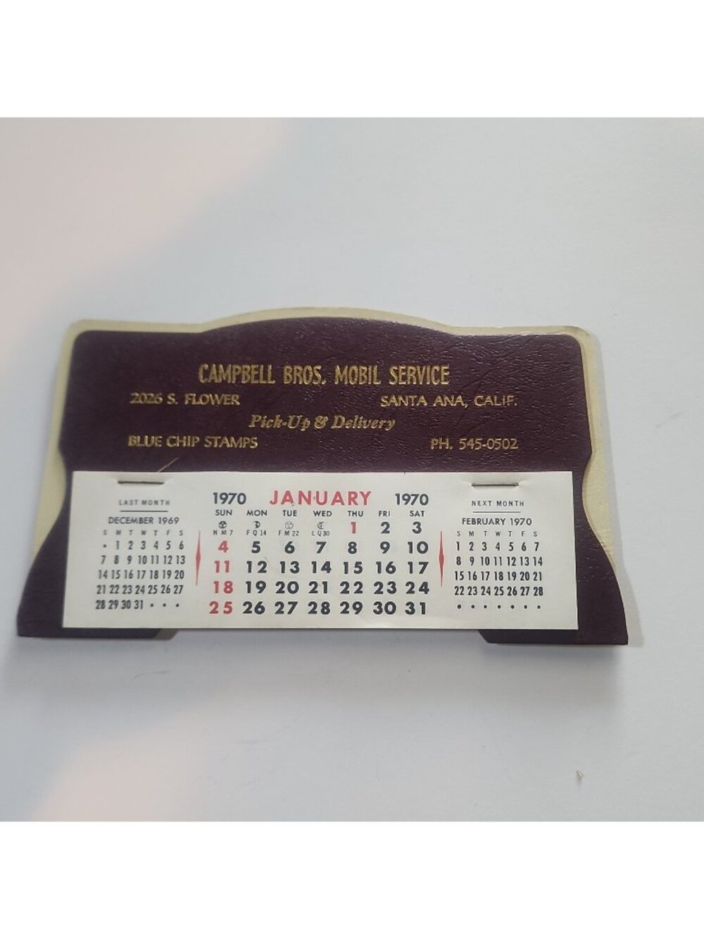 Vintage 1970 Mobil Gas Calendar Campbell Bros Santa Ana California Blue Chip...